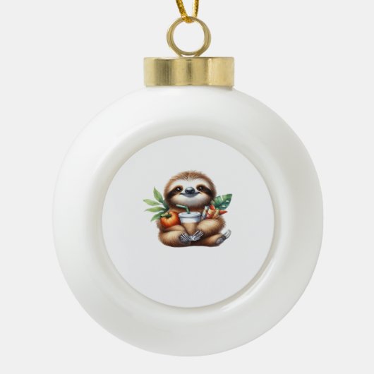 Schattigee Baby Luiaard met pompoenkoffie en panne Keramische Bal Ornament (Voorkant)