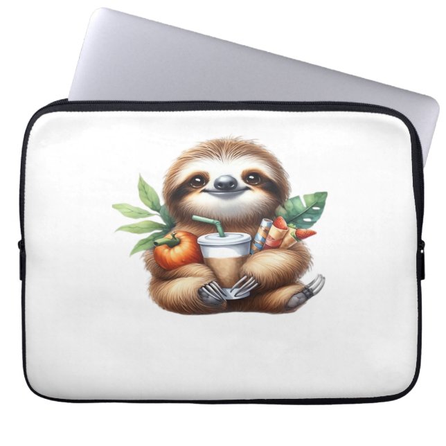 Schattigee Baby Luiaard met pompoenkoffie en panne Laptop Sleeve (Voorkant)
