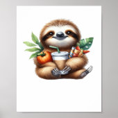 Schattigee Baby Luiaard met pompoenkoffie en panne Poster (Voorkant)