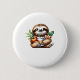 Schattigee Baby Luiaard met pompoenkoffie en panne Ronde Button 5,7 Cm