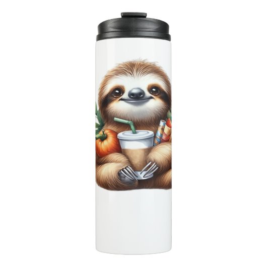 Schattigee Baby Luiaard met pompoenkoffie en panne Thermosbeker (Voorkant)