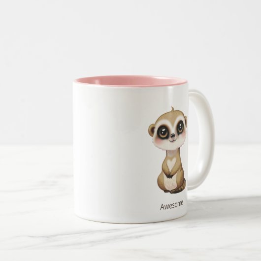 Schattigee Baby Meercat en gepersonaliseerde tekst Tweekleurige Koffiemok (Voorkant rechts)