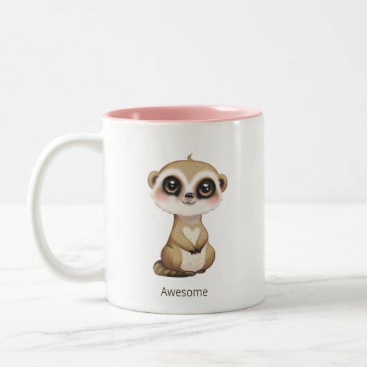 Schattigee Baby Meercat en gepersonaliseerde tekst Tweekleurige Koffiemok (Links)