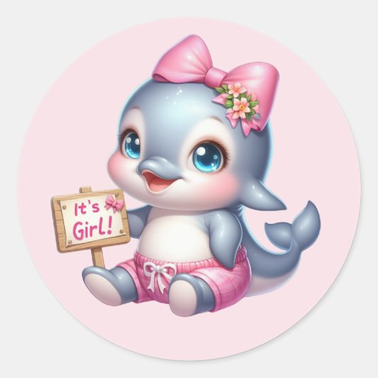 Schattigee baby meisje dolfijn ronde sticker (Voorkant)