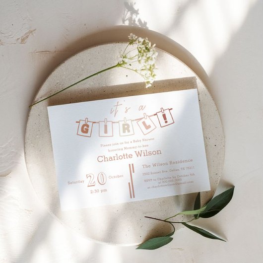 Schattigee Baby Meisje Douche Bruin Gingham Notedr Kaart