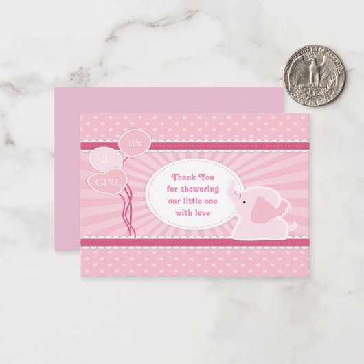 Schattigee Baby Meisje Douche Dank u Kaarten Notitiekaartje (Voorkant / Achterkant in situ)