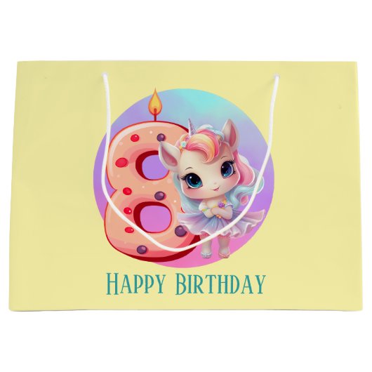 Schattigee baby meisje eenhoorn 8e verjaardag groot cadeauzakje (Voorkant)