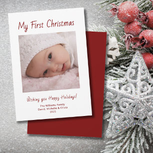 Schattigee Baby Meisje Foto Modern Eerste Kerstdag Feestdagenkaart