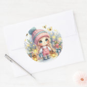 Schattigee Baby Meisje Kerstfeest Ronde Sticker (Envelop)