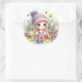 Schattigee Baby Meisje Kerstfeest Ronde Sticker (Tas)