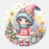 Schattigee Baby Meisje Kerstfeest Ronde Sticker (Voorkant)