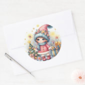 Schattigee Baby Meisje Kerstfeest Ronde Sticker (Envelop)