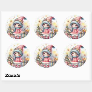 Schattigee Baby Meisje Kerstfeest Ronde Sticker