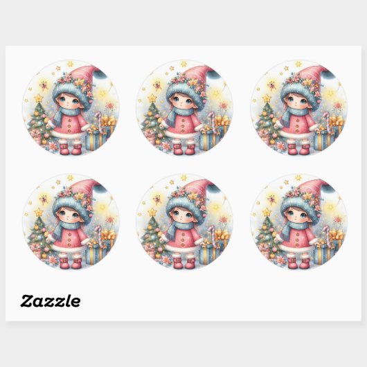 Schattigee Baby Meisje Kerstfeest Ronde Sticker (Vel)
