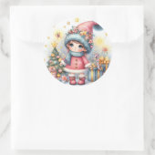 Schattigee Baby Meisje Kerstfeest Ronde Sticker (Tas)