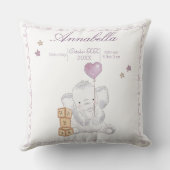 Schattigee Baby Meisje Olifant en Ballon Waterverf Kussen (Achterkant)