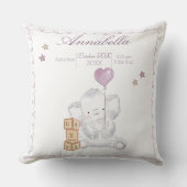 Schattigee Baby Meisje Olifant en Ballon Waterverf Kussen (Voorkant)