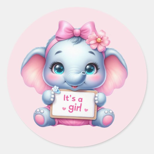 Schattigee baby meisje olifant ronde sticker (Voorkant)