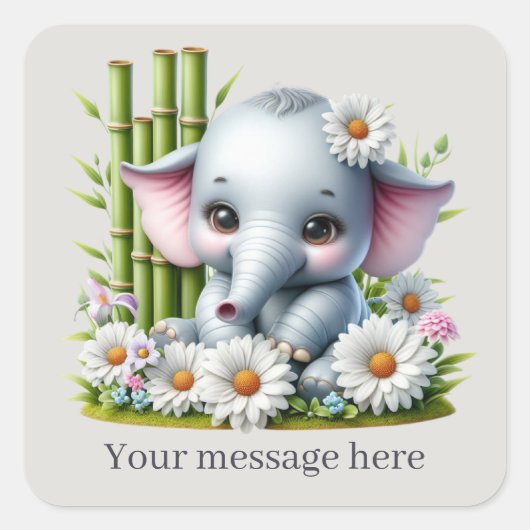 Schattigee baby meisje olifant Voeg bericht toe Vierkante Sticker (Voorkant)