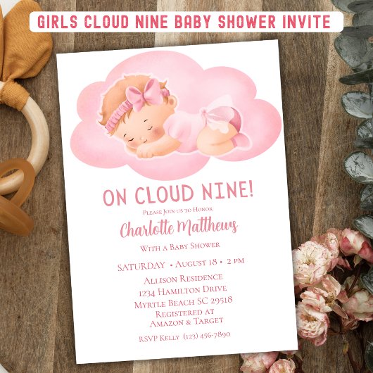 Schattigee Baby Meisje Wolk Negen 9 Baby shower Kaart