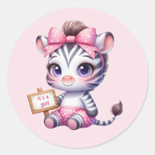 Schattigee baby meisje zebra ronde sticker