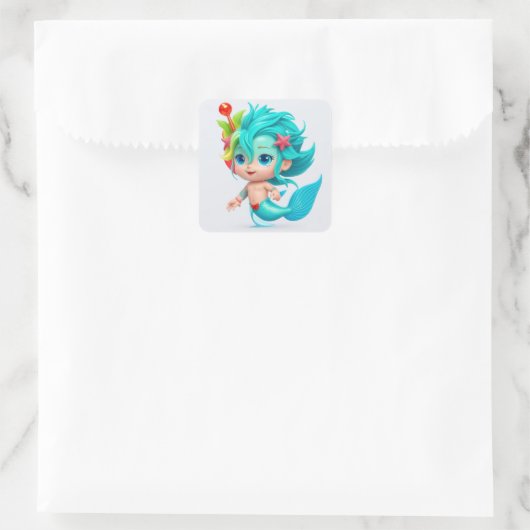 Schattigee Baby Merman Vierkante Sticker (Tas)