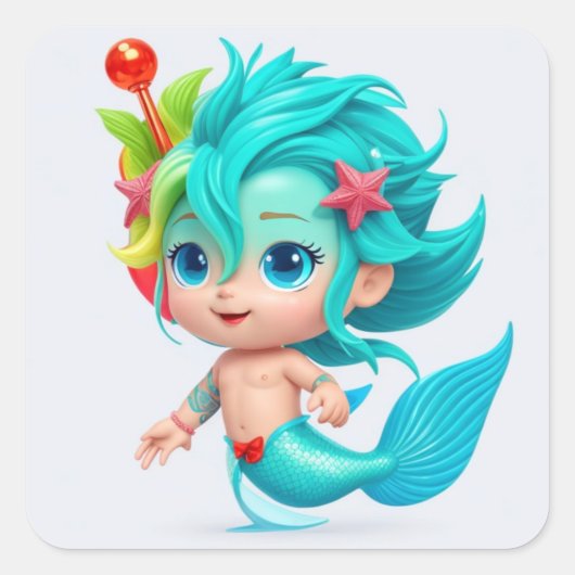 Schattigee Baby Merman Vierkante Sticker (Voorkant)