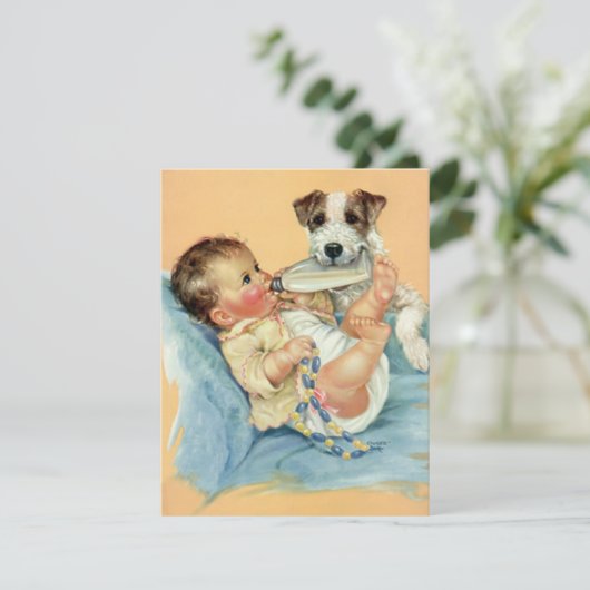  Schattigee Baby met Baby shower, hondenfeest Kaart (Staand voorkant)