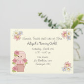 Schattigee Baby met Rozen in Bloempot 1e Verjaarda Kaart (Staand voorkant)