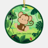 Schattigee Baby Monkey Custom Kinder Oerwoud Kerst Keramisch Ornament (Voorkant)