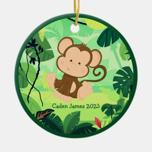 Schattigee Baby Monkey Custom Kinder Oerwoud Kerst Keramisch Ornament (Voorkant)