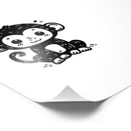 Schattigee Baby Monkey Drawing - Kawaii Nursery Ar Foto Afdruk
