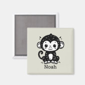 Schattigee Baby Monkey Drawing - Kawaii Nursery Ar Magneet (Voorkant / Achterkant)