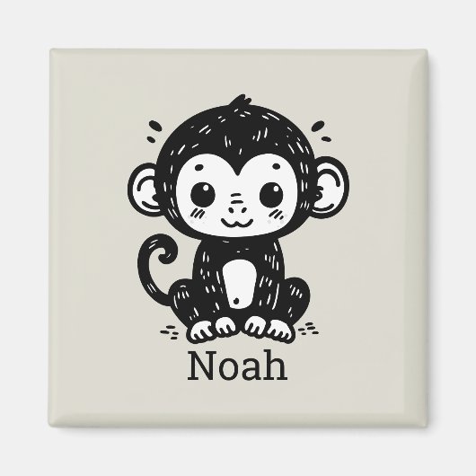 Schattigee Baby Monkey Drawing - Kawaii Nursery Ar Magneet (Voorkant)