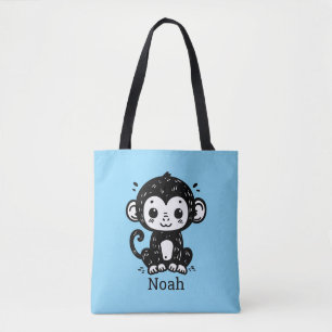 Schattigee Baby Monkey Drawing - Kawaii Nursery Ar Tote Bag