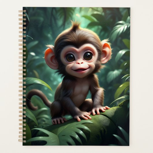 Schattigee Baby Monkey in bosillustratie Planner (Voorkant)