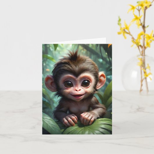Schattigee Baby Monkey in Oerwoud Forest Illustrat Kaart (Gele Bloem)
