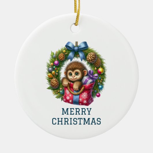 Schattigee Baby Monkey Kerst Keramisch Ornament (Voorkant)
