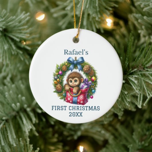 Schattigee Baby Monkey Kerst Keramisch Ornament (Boom)