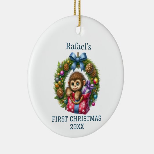 Schattigee Baby Monkey Kerst Keramisch Ornament (Rechts)