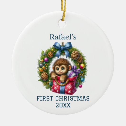 Schattigee Baby Monkey Kerst Keramisch Ornament (Voorkant)
