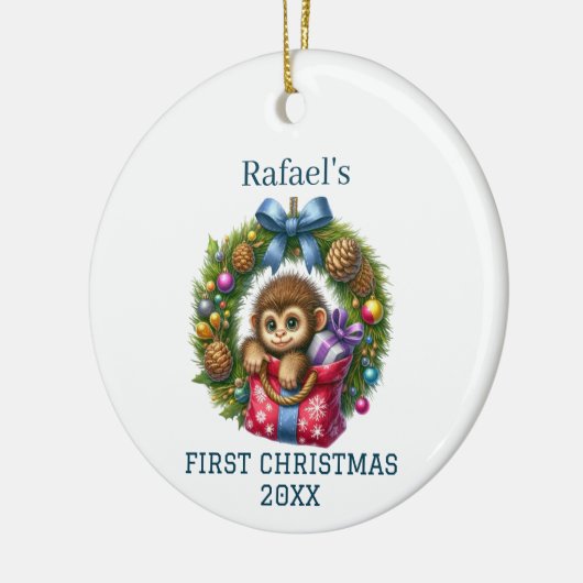 Schattigee Baby Monkey Kerst Keramisch Ornament (Links)