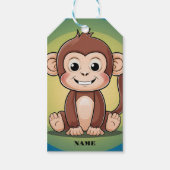 Schattigee baby Monkey met grote glimlach groene a Cadeaulabel (Voorkant)