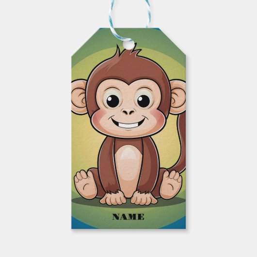 Schattigee baby Monkey met grote glimlach groene a Cadeaulabel (Voorkant)
