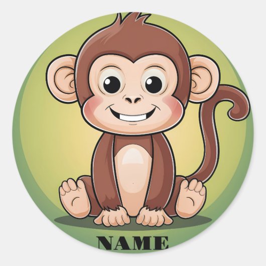 Schattigee baby Monkey met grote glimlach groene a Ronde Sticker (Voorkant)
