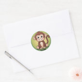 Schattigee baby Monkey met grote glimlach groene a Ronde Sticker (Envelop)