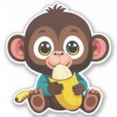 Schattigee Baby Monkey met zijn favoriete maaltijd Sticker (Voorkant)
