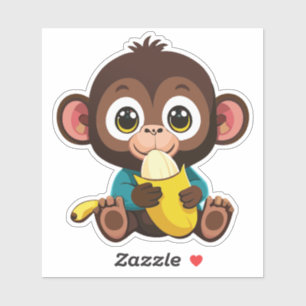 Schattigee Baby Monkey met zijn favoriete maaltijd Sticker