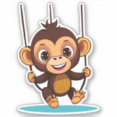 Schattigee Baby Monkey Swinging On Tree Swing Sticker (Voorkant)
