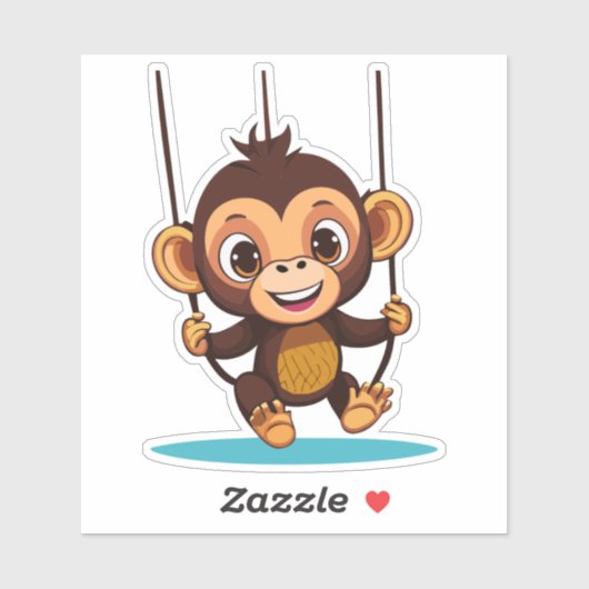 Schattigee Baby Monkey Swinging On Tree Swing Sticker (Vel)